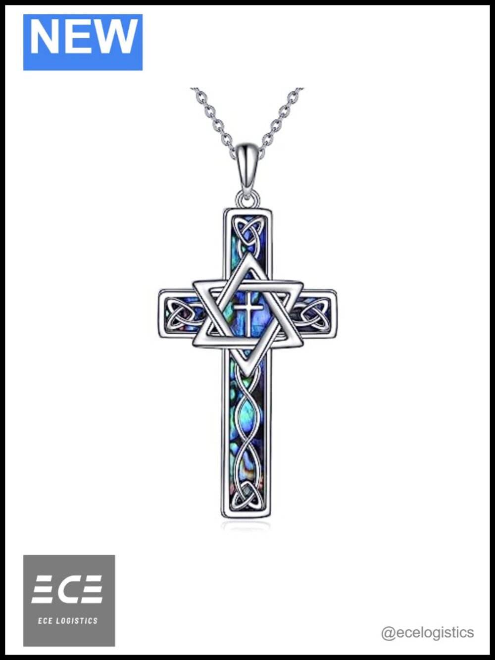 Sterling Silver Star of David Abalone Pendant Necklace 18"